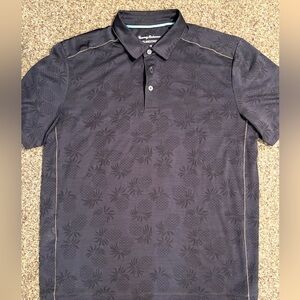 Tommy Bahama islandzone polo shirt light weight black large pineapples print